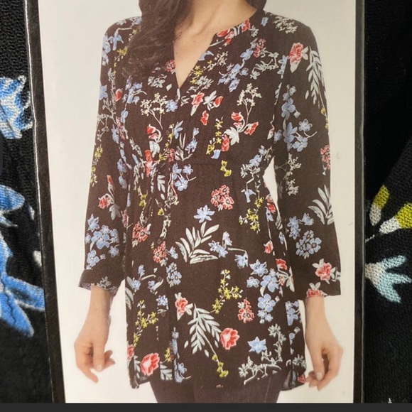 Hilary Radley Tops - Hilary Radley black top w/ flowers, blue, pink, green, drawstring, button up